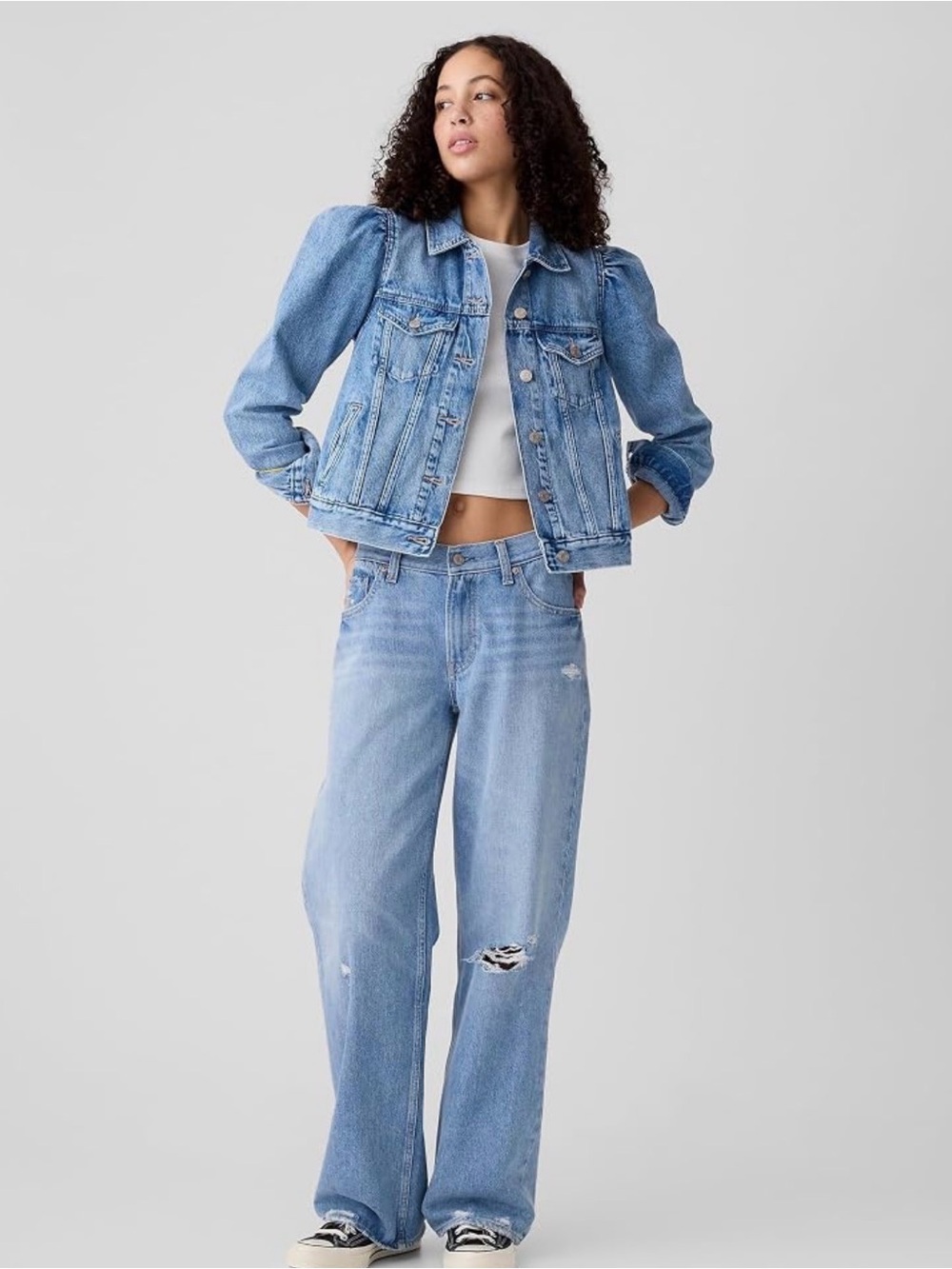 GAP Light Blue Puff-Sleeve Denim Jacket - Picture 3 of 6